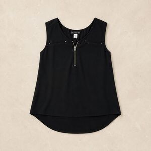 Simply Styled Black Sleeveless Zip Front Tank Top M High Low Hem Stud Detail